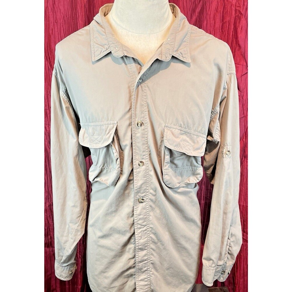 Mens Sportif USA Tan Nylon Conv Sleeve Vented Dbl Collar Fishing Shirt sz XL